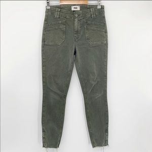 Paige Green Hoxton Ankle Raw Hem Skinny Jeans